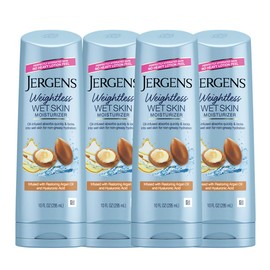 Jergens Wet Skin Body Moisturizer with Restoring Argan Oil, 10 Ounces, In Shower Lotion, Moisturizer for Dry Skin, Fast-Absorbing, Non-Sticky, Dermatologist Tested (Pack of 4) (Packaging May Vary)
