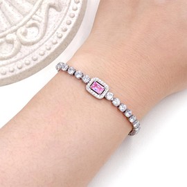 Yongxu Fashionable Women's Adjustable Chain Bracelet Tennis Bracelets with Pink White Purple and Red Rectangular Zircon Stone Elegant and Luxurious Suitable for Your Girlfriend Wife