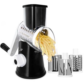 Cozioz 3-in-1 Rotary Cheese Grater with Handle – Stainless Steel Blades, Hand-Crank Cheese Shredder & Slicer, Easy to Clean with Storage Box