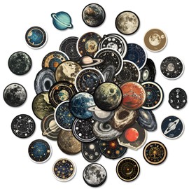 50Pcs Celestial Stickers Pack, Planet Moon Space Astronomy Sticker for Scrapbook Junk Journal Supplies Planner Laptop Luggage Home Decor, Waterproof Cosmic Galaxy Stickers for Students and Adults