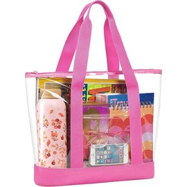 Large Clear Tote Bag - Durable  Straps, Big Main Storage Section, Sturdy Zipper Closure, Stadium  Approved. (Pink) - Color: Blue