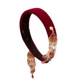 zaoalife Red Velvet Padded Headbands for Women, Non slip Comfortable Head Bands, Ethnic Style Hair Hoop, Jewelry Hairband Accessories,Tassel Hair Band
