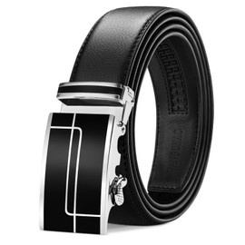 TANGCHAO Men's Belt,Leather Ratchet Belt Automatic Buckle for Men 1 3/8"(35mm) Dress and Casual, Micro Adjustable Size, Black Length 115cm/30-38" Waist Adjustable