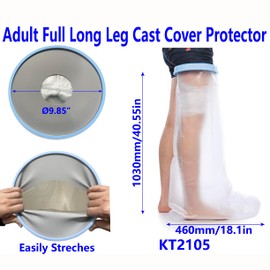 Adult Leg cast Protector for Shower, Waterproof Shower Bandage and Cast Cover Full Leg Watertight Protection to Broken Leg, Knee, Foot, Ankle Wound, Burns 100% Reusable (Full Leg 43.5"20"9.8")