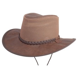 American Hat Makers Breeze Leather and Mesh Sun Hat for Men and Women — Brown, X-Large