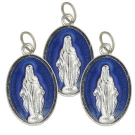 Needzo - Blue Medal of the Immaculate Conception Pendant, Virgin Mary Catholic Jewelry Accessory, Daily Reminder of Faith Charm, ⅞ Inches (Pack of 3)