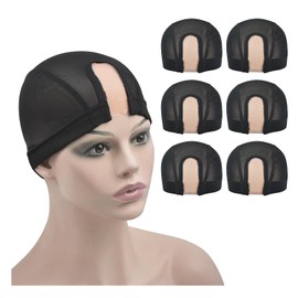 Pack of 6 Mesh Dome Wigs Caps U Part Wigs Caps with Lace Net for Making Wigs (Black L)