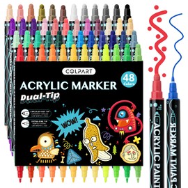 Acrylic Paint Markers, Acrylic Paint Markers, 48 Colours, Dual Tip Paint Pens with Medium Tip and Brush