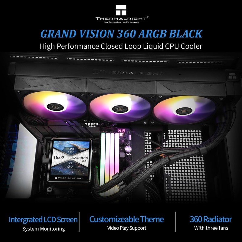 Thermalright Grand Vision 360 ARGB Black CPU AIO Cooler,PC 360