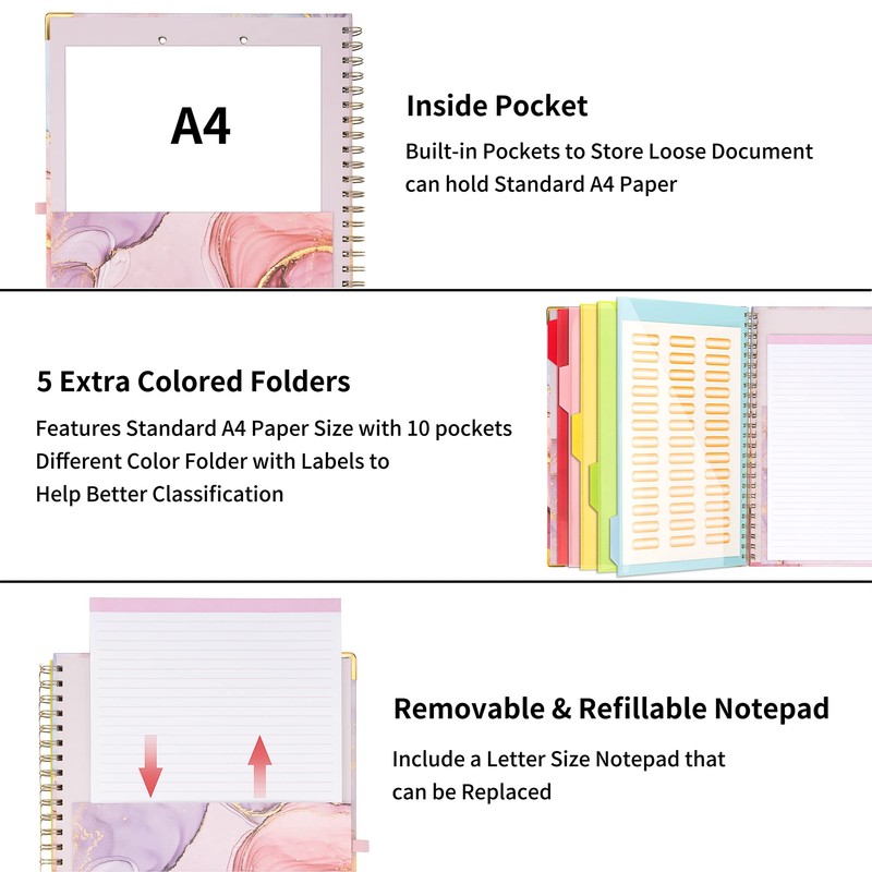 Pechor Clipboard Folio with Refillable Notepad Spiral A4 Clipboards, 5