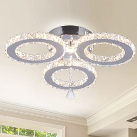 diisunbihuo Dimmable LED Crystal Ceiling Light 13x3.5 Inches 3 Rings Crystal Chandelier Flush Mount Lighting Fixture for Bedroom Hobby Living Room