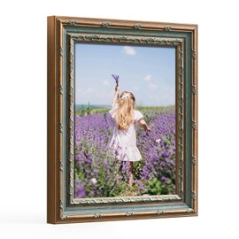 FOLKOR - Marco de fotos de 5 x 7 pulgadas para arte de pared clásico, pintura al óleo, marco de fotos rústico decorativo para guardería, departamento, recámara, aula, sala de estar (azul dorado)