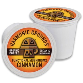 Harmonic Grounds Organic Mushroom Coffee Pods - Cinnamon Flavored Medium Roast with Lion's Mane, Reishi, Chaga, Cordyceps & Turkey Tail - Compatible with Keurig K-Cup Brewers - 34 Count