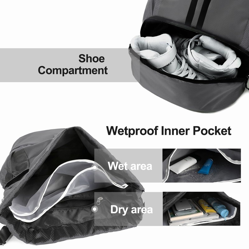 Hoedia Sports Drawstring Backpack - String Swim Gym Bag with