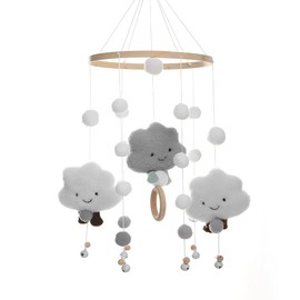 Baby Wind Crib Chime with Felt Balls, 3D Cloud Doll, Hanging Bed Bell Pendant, Mobile Game for Children’s Nursery, Bed Decor (Grey)