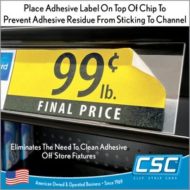 Price Data Channel Label Holder Chips, Clear Plastic Tags, 2.5" L x 1.25" H, 10 Mil Thick, Gondola Shelf Edge, Reusable, Made for Point of Purchase Shelf Molding by Clip Strip Corp.