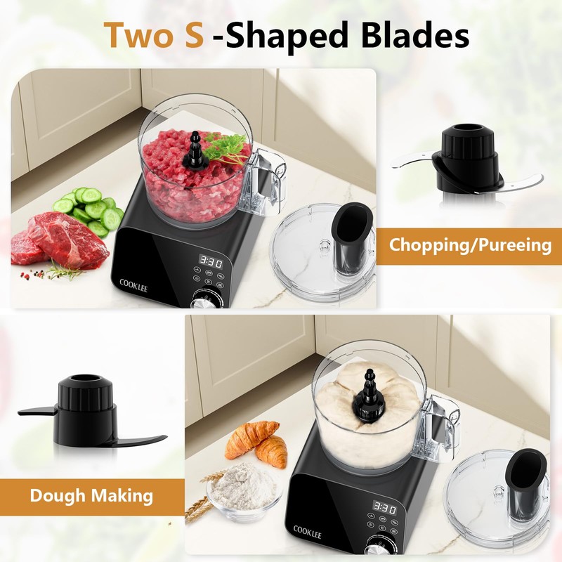 COOKLEE Food Processor, 600 Watts, 6 Functions Electric Vegetable Chopper