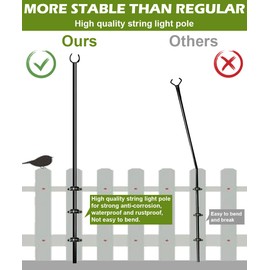 Eazielife Outdoor String Light Pole, 10 FT Heavy Duty Light Stand Hanger Pole for Outside Deck Fence Railing Backyard, Patio, Christmas, Wedding, Party (2 Packs)