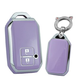 SANRILY 2 Button Car Key Case Cover for Suzuki Swift 2022 2021 Sport Hybrid V, XL7 2021, ignis Hybrid 2021 Keyless Sliver-edge Key Shell with Bling Keychain Purple, Purple(2 Button)