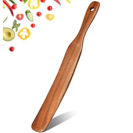 Skinny Spurtle for Sourdough Starter, Mixing, Reaching Bottom of Jar, Dough Whisk, 100% Natural from High Moist Resistance Teak, Spurtles Kitchen Tools Wooden Kitchen Utensils for NonStick Cookware