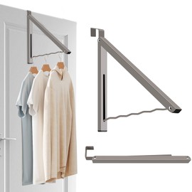 RMERVE 2 Pcs Grey Over The Door Hanger Organizer Drying Rack Collapsible Retractable Clothes Drying Rack Space Saver for Hanging Clothes Towels Bathrooms, Carbon Steel Material