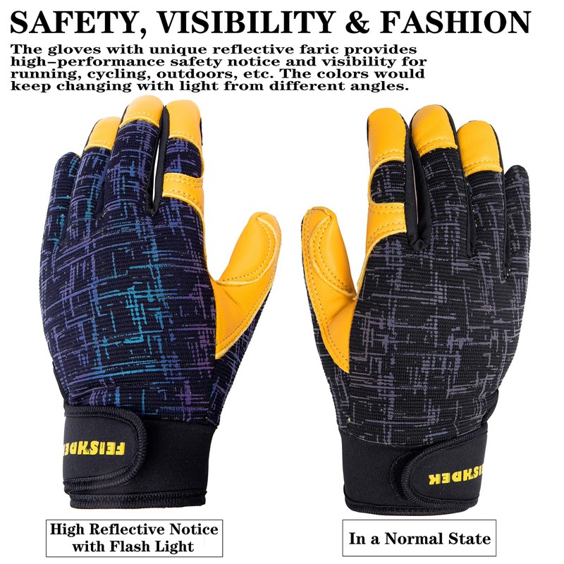 FEISHDEK FEISHDEK Kids Genuine Leather Work Gloves, Safety Gloves, Touch