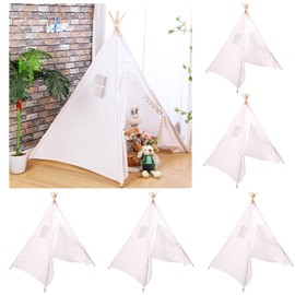 Windyun 6 Pcs Kids Teepee Tent Foldable Toddler Tent Washable Teepee Tent for Kids Indoor Outdoor Tent for Boys Girls Boho Sleepovers Birthday Pajama Party Spa Supplies (White,63 Inch)