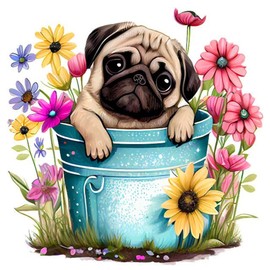 Dog Diamond Painting Kits for Adults, Flower Dog Diamond Art Kits Adults Beginner Diamond Painting Animal Dog, Diamond Painting Kit for Home Wall Decor 14x14 Inch