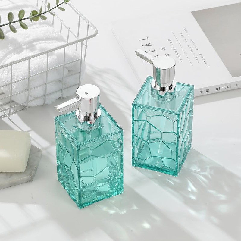 YAUKPH 2 Pack Clear Teal Blue Rust Proof Soap Dispenser,