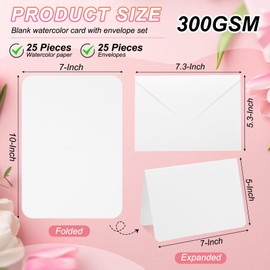 PATIKIL 25 Sets Pure Cotton Watercolor Cards 140lb/300 GSM Postcards Rounded Corners with Envelopes for Art Painting Creative Thank Notes, 5x7 Inch Foldable Size(White Box)
