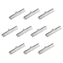 sourcing map Pack of 80 Ribbon Crimp Clamp End 35 mm Bookmark Clamp Cable End Fasteners for DIY Crafts Silver White