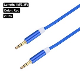 DMiotech 2Pcs 3.5mm 1/8" Male TRS to 6.35mm 1/4" Male TRS Audio Cable 3 Pole Aluminum Alloy Housing Braided Aux Cable for Phone Car Speaker 3.3Ft/1M Blue