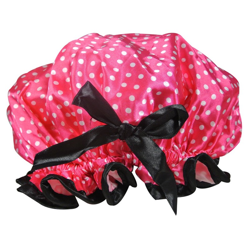 Kella Milla Stylish Satin Shower Cap - Pink Polka Dots