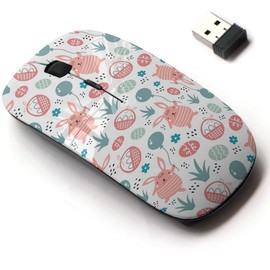 2.4G Wireless Mouse with Cute Pattern Design for All Laptops and Desktops with Nano Receiver - Easter Bunny Eggs