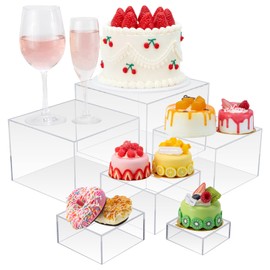 Cliselda 6Pcs Clear Acrylic Boxes for Display, Acrylic Risers Display Stands Cube Display Boxes with Hollow Bottoms, Buffet Risers Food Risers for Buffet Table Party Cupcake Candy Desser