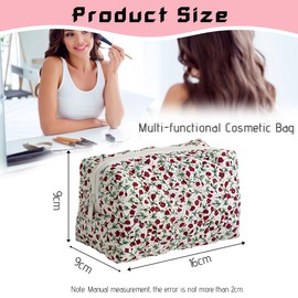 ZEPIQOR Floral Quilted Large Capacity Soft Cotton Cosmetic Bag for Makeup Brushes and Beauty Tools (Red)