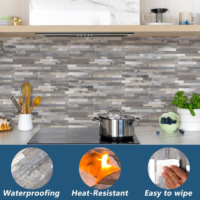 Yipscazo 40 Sheets Peel and Stick Stone Metal Backsplash, PVC