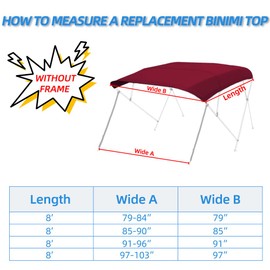 Seapisode 4 Bow Marine Grade Fade and Crack Resistant Bimini Top Replacement Cover,Heavy-Duty Waterproof and UV-Proof Boat Canopy,Easy Install Zipper Sleeves Boat Awning/Without Frame,Burgundy