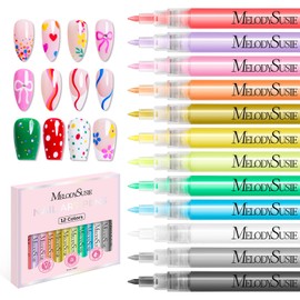 MelodySusie Nail Art Pens Set, 12 Colors 0.7MM Nail Polish Pens for Nail Art, Nail Dotting Tool, Drawing Pen for Nail Design, Manicure Nail Pens for Salon and DIY at Home