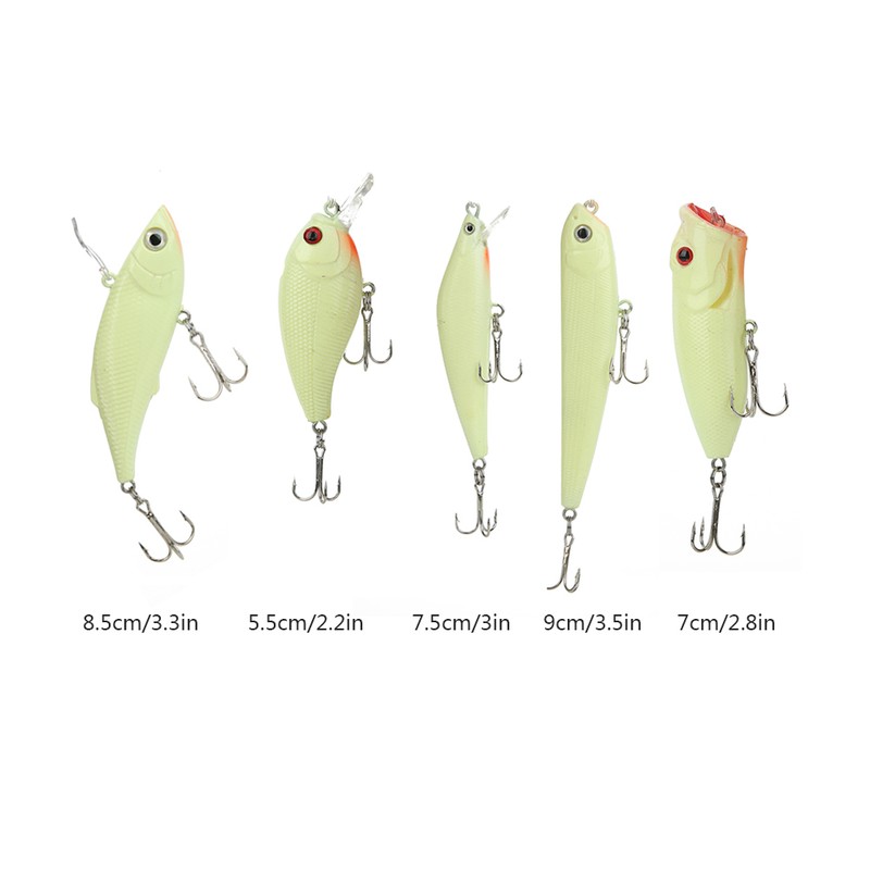 5Pcs Simulation Luminous Plastic Lure Hard Minnow Popper Pencil VIB