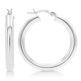 KEZEF Sterling Silver Hoop Earrings for Women, Girls and Men | 4mm High Polished Lightweight Silver Hoops | 30mm Diameter | Chunky Hoop Earrings