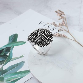 Aprilery Silver Cross Rings for Women, Fashion Statement Ring Wide Chunky Ring Band Cocktail Costume Jewelry Gifts for Her (Dome, 7)