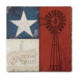 Thirstystone Texas Proud 4-Pack Tumbled Tile Stone Coasters with Protective Cork Backing Manufactured in The USA