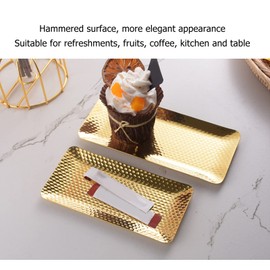 Serving Platter, Hand Hammered Metal Decorative Vanity Platter Tray Kitchen Bathroom Counter Storage Organizer Metal Trays Decorative for Home Restaurant, 9.8x4.3in