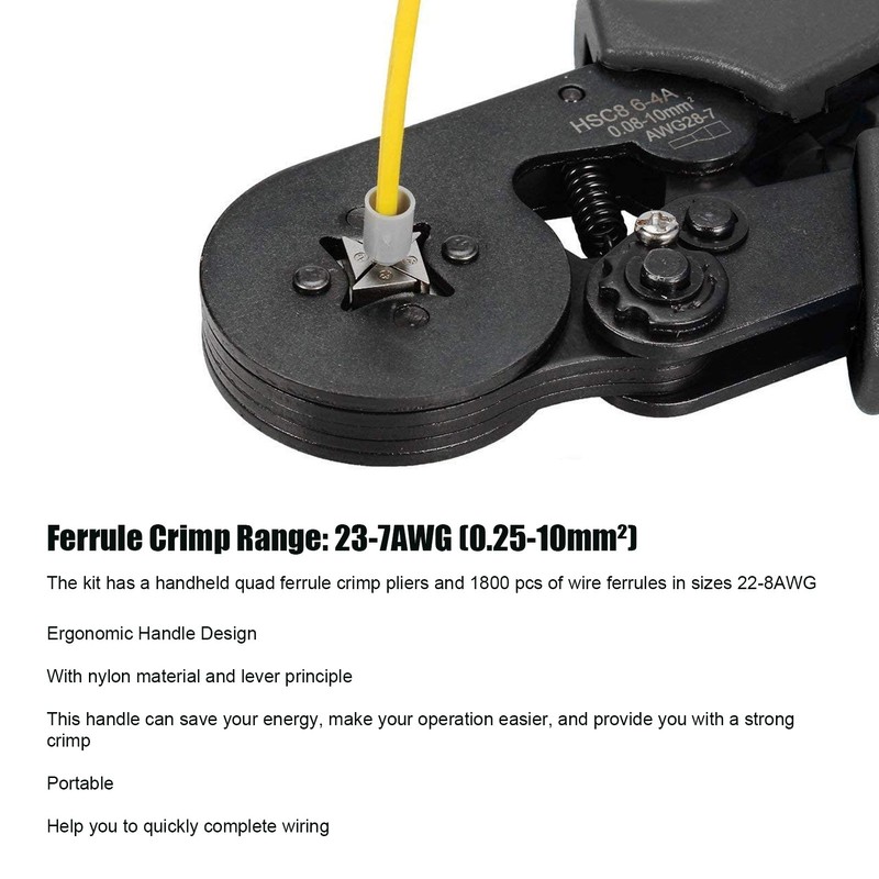 1800Pcs/Set Ferrule Crimping Tool Kit AWG 23‑7 Crimper Plier with