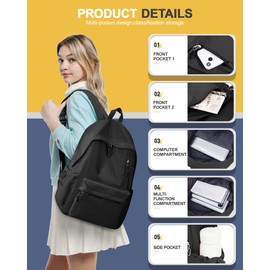 School Backpack Girls Teenager Boys Casual Backpack Women's School Bag Aesthetic School Bag Laptop Backpack School Waterproof Backpacks Men Casual Daypacks, black