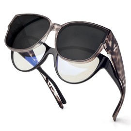 Face Shadow Women's Polarised Over Sunglasses for Glasses Wearers, UV Protection, Ultra Light Fit-Over Glasses, Grey Leopard Frame/Grey Lens