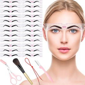 29 Piece Eyebrow Stencil Set Contains 24 Pieces Reusable Eyebrow Stencil with Straps Razor Apparatus Eyebrow Trimmer Scissors, Makeup Brush and Storage Box