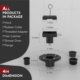 WEBANG 6 Inch Square Shower Drain Black Floor Drain with Flange Rainline Pattern Cover Grate Removable SUS304 Stainless Steel Watermark&CUPC Certified Matte Black