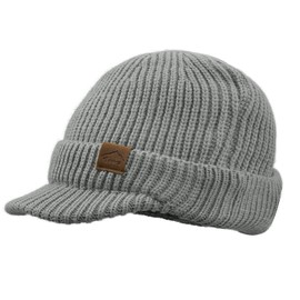 Croogo Winter Beanie Hat with Brim Knit Visor Beanie Caps Warm Double Layered Knitted Brim Hat with Visor for Men,Gray-DNBC1